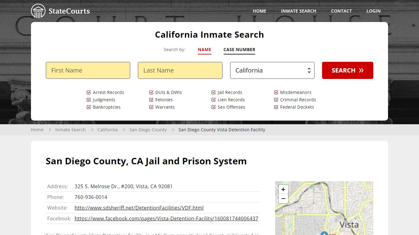 San Diego County Vista Detention Facility Inmate Records Search ...
